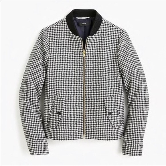 J.Crew Wool Houndstooth Bomber Jacket in Black Ivory XS - Picture 15 of 15